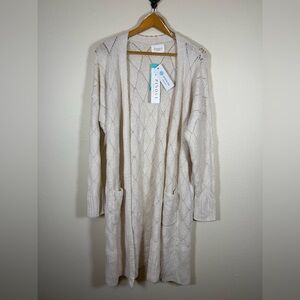 Pinque Cream Open Knit Long Open Front Cardigan 2X NEW